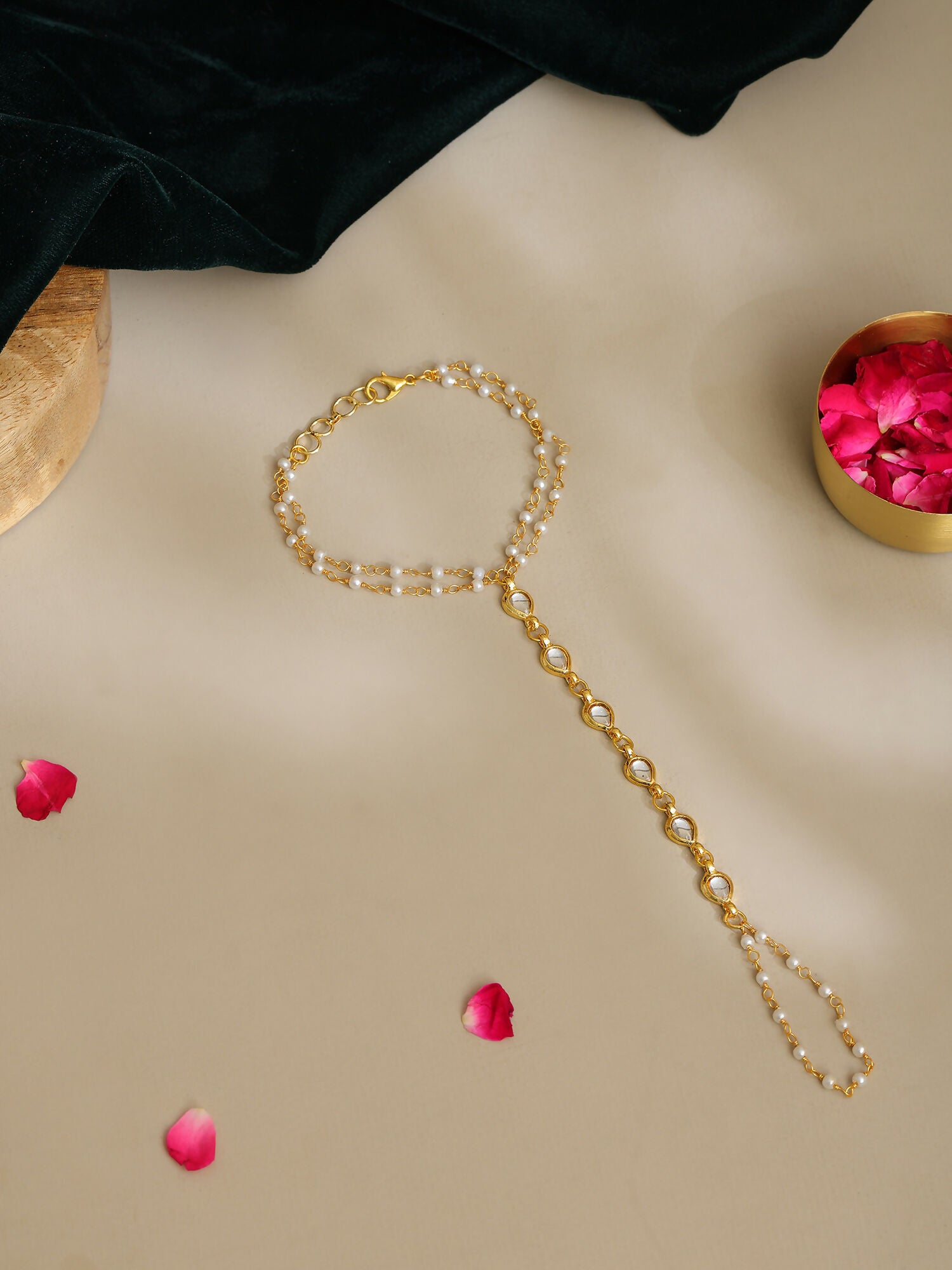 Ruby Raang Gold Kundan Haath Phool