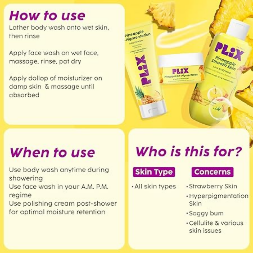 PLIX The Plant Fix Pineapple Trio With Cleanser, Body Wash & Cream - Distacart