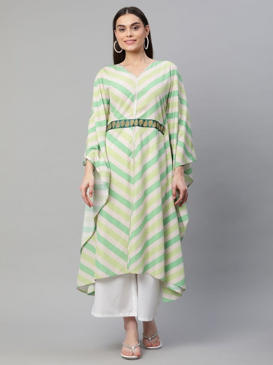 Ahalyaa Women Green Crepe Digital Printed Flared Sleeve Kaftan Kurta - Distacart