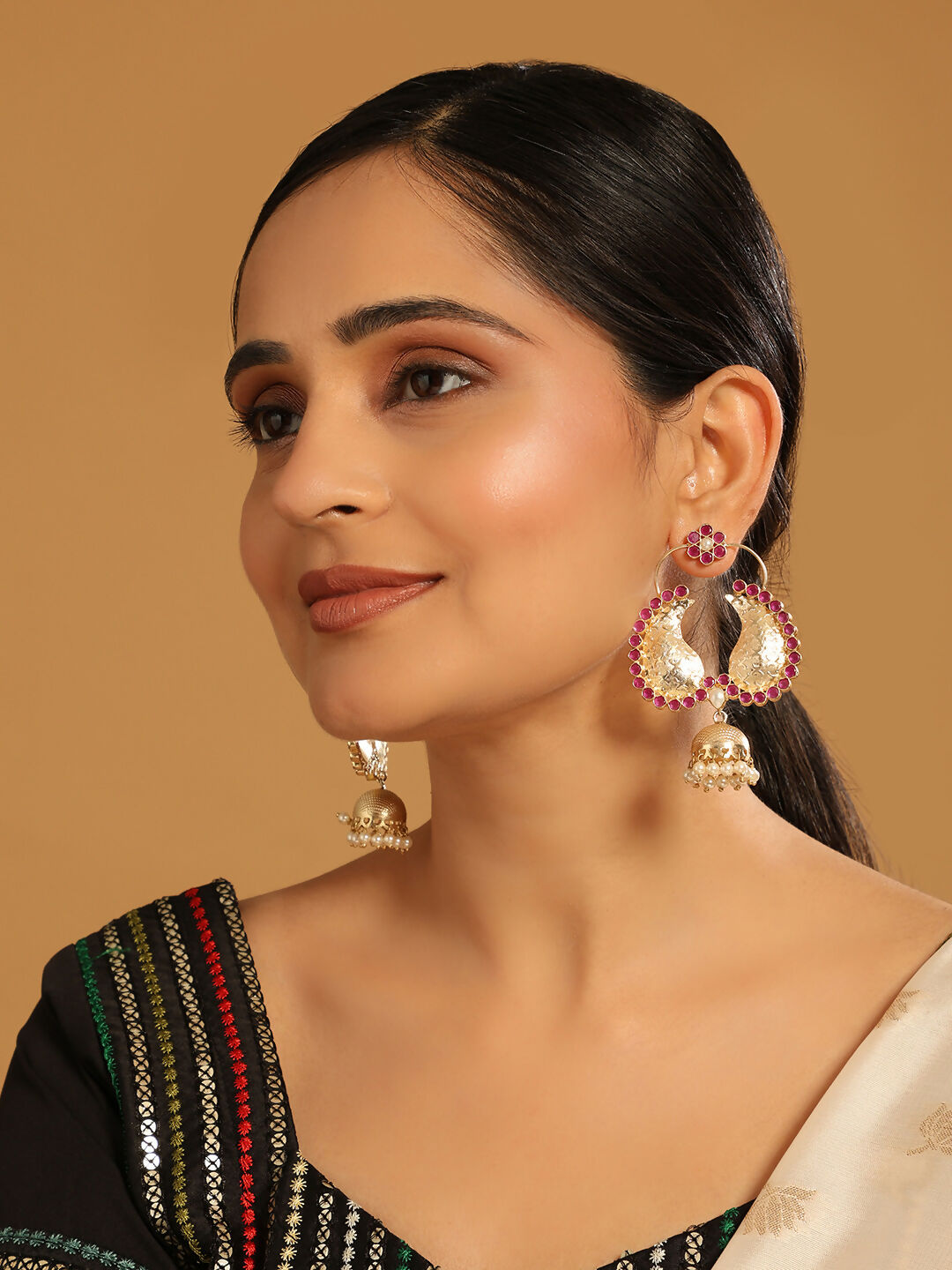 Nuyug 22K Gold Plated Pink Paisley Bloom Earrings