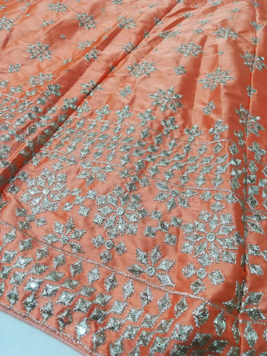 Jyoti Fashion Delightful Orange Sequins, Zari with Embroidered Devsena Silk Lehenga Choli with Dupatta - Distacart