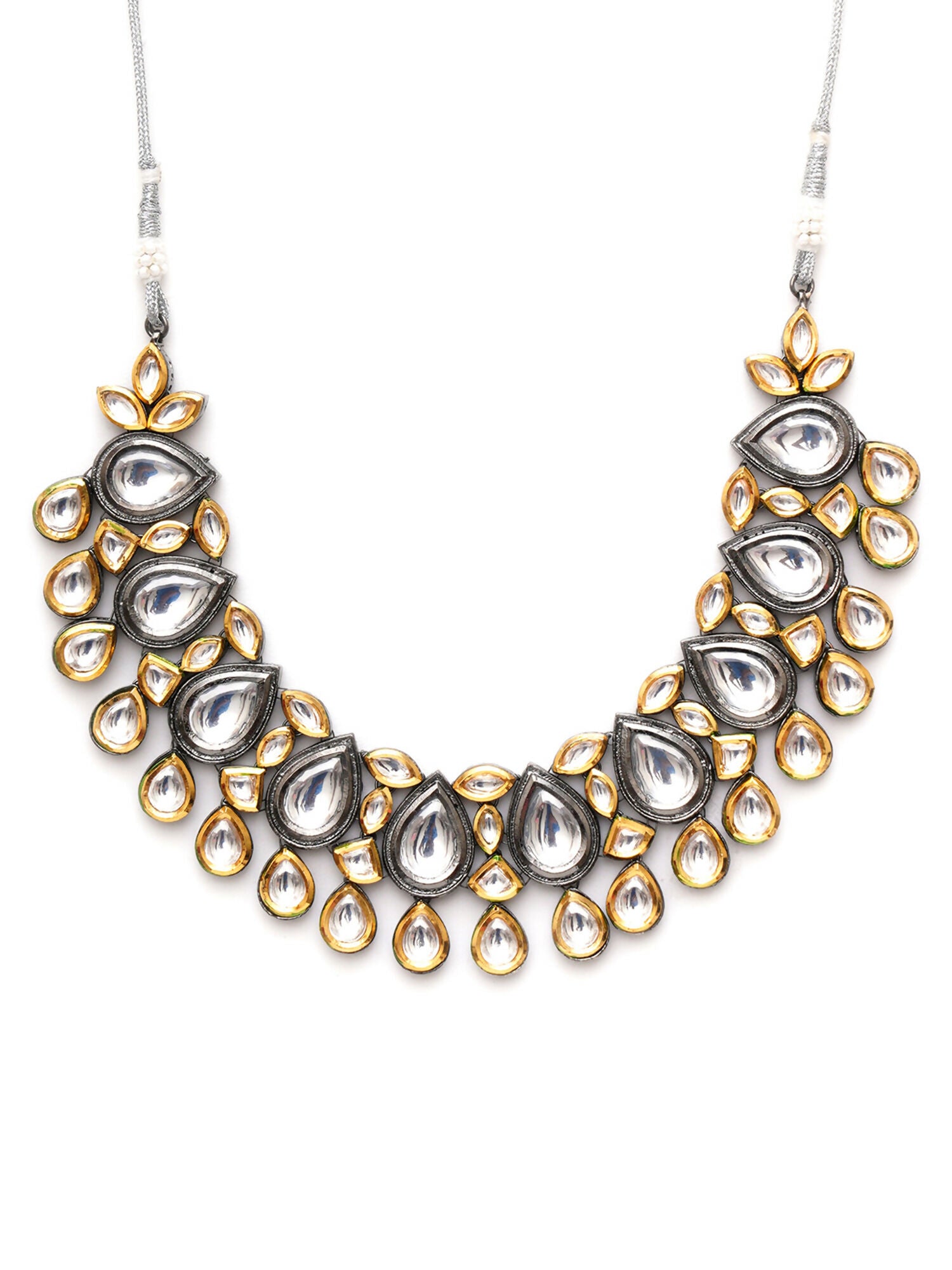 Dual Tone Kundan Neckpiece (silver) - Ruby Raang - Distacart