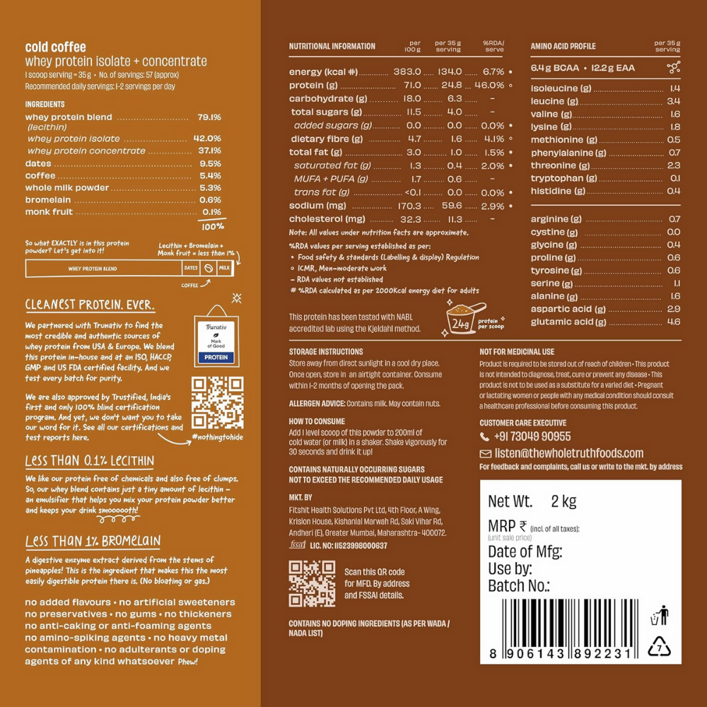 The Whole Truth Whey Protein Isolate+Concentrate - Cold Coffee