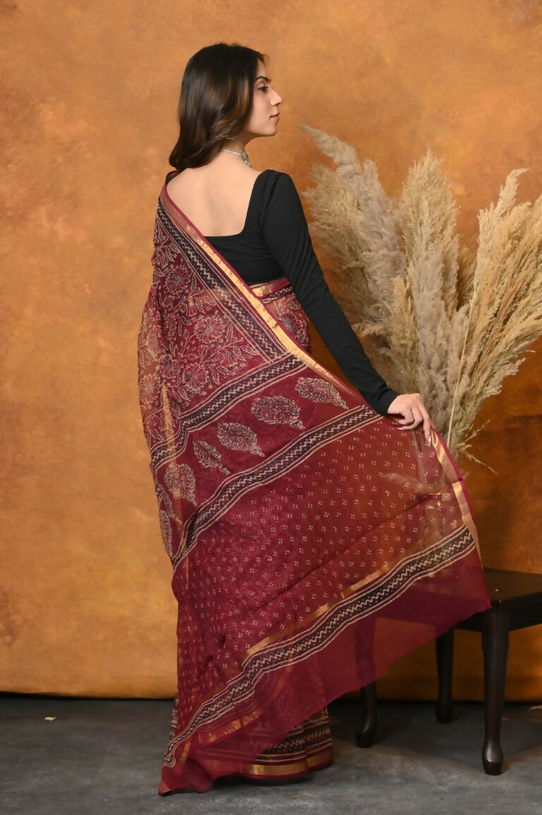 Very Much Indian Pure Kota Cotton Handblock Printed Saree - Red - Distacart