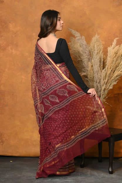 Very Much Indian Pure Kota Cotton Handblock Printed Saree - Red - Distacart