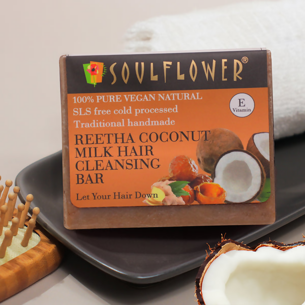 Soulflower Reetha Coconut Milk Hair Cleansing Bar - Distacart