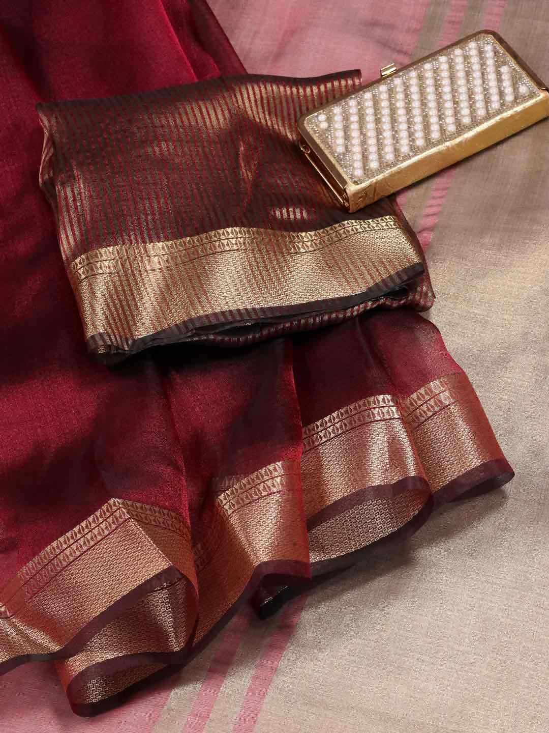 Astita Organza Maroon Saree