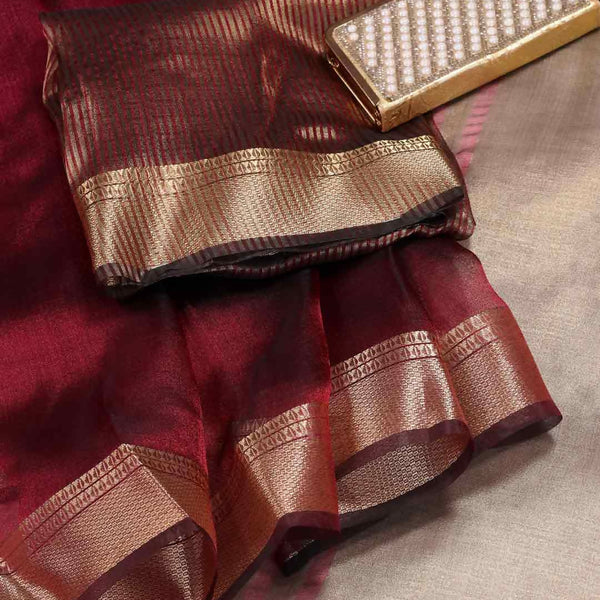 Astita Organza Maroon Saree