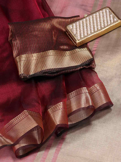 Shree Shyam Fashion Organza Maroon Saree - Distacart