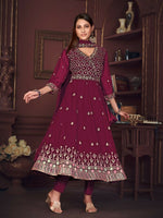 Thumbnail for Jyoti Fashion Women's Rani Pink Georgette Embroidered Anarkali Kurta Pant Set With Dupatta - Distacart