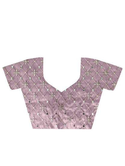 Teeya Creation Lavender Color Silver Tissue Silk Embroidery And Mirror Work Saree - Distacart