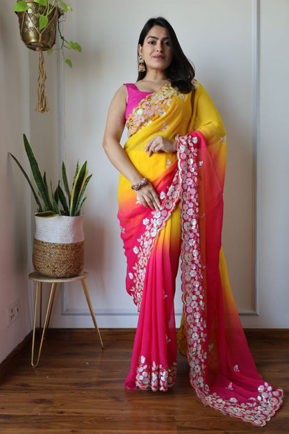 Teeya Creation Multi Color Georgette Party Wear Embroidery Work Saree - Distacart