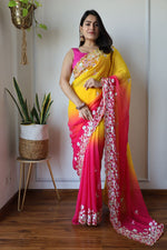 Thumbnail for Teeya Creation Multi Color Georgette Party Wear Embroidery Work Saree - Distacart