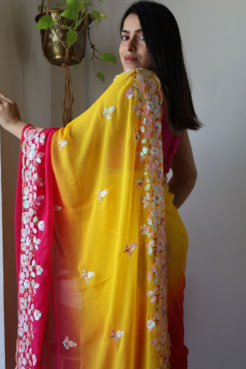Teeya Creation Multi Color Georgette Party Wear Embroidery Work Saree - Distacart