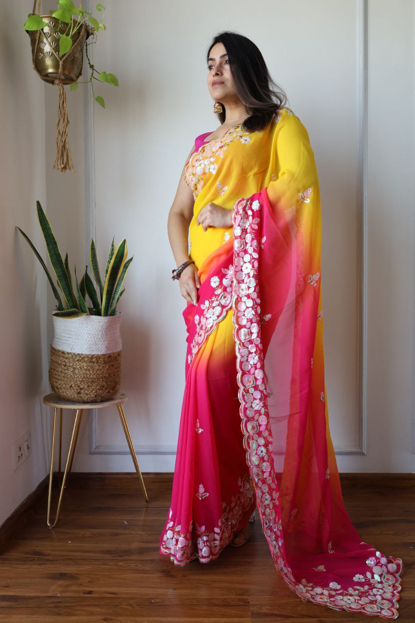 Teeya Creation Multi Color Georgette Party Wear Embroidery Work Saree - Distacart
