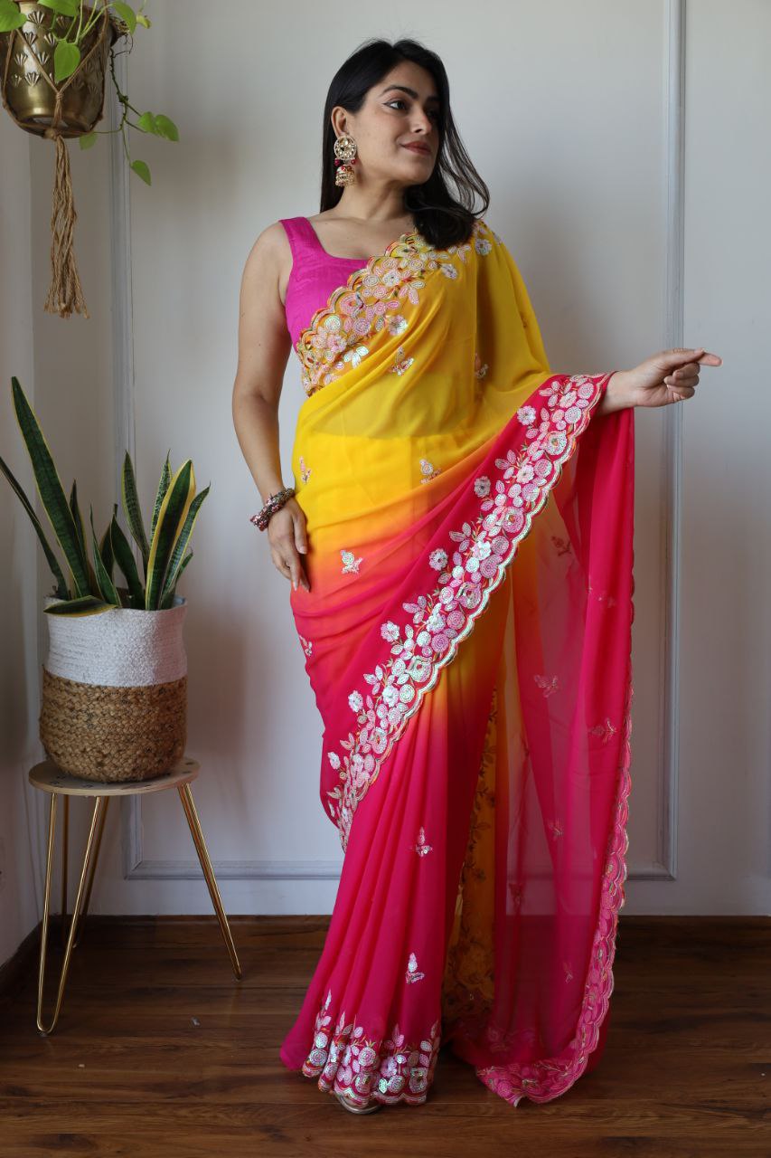 Teeya Creation Multi Color Georgette Party Wear Embroidery Work Saree - Distacart