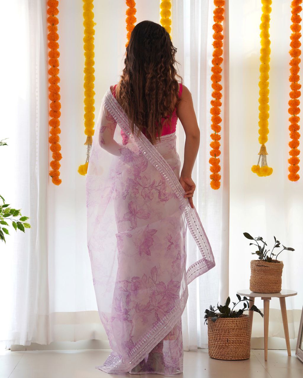 Teeya Creation Light Purple Color digital print with embroidery work saree - Distacart