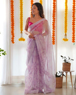 Thumbnail for Teeya Creation Light Purple Color digital print with embroidery work saree - Distacart