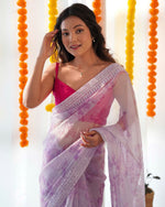 Thumbnail for Teeya Creation Light Purple Color digital print with embroidery work saree - Distacart