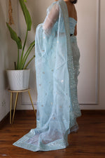Thumbnail for Teeya Creation Light Sky Color Organza Silk Embroidery Work Saree - Distacart