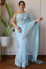 Teeya Creation Light Sky Color Organza Silk Embroidery Work Saree - Distacart