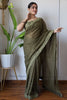 Teeya Creation Mahendi Color Georgette Fabric Heavy Embroidery Work Saree - Distacart