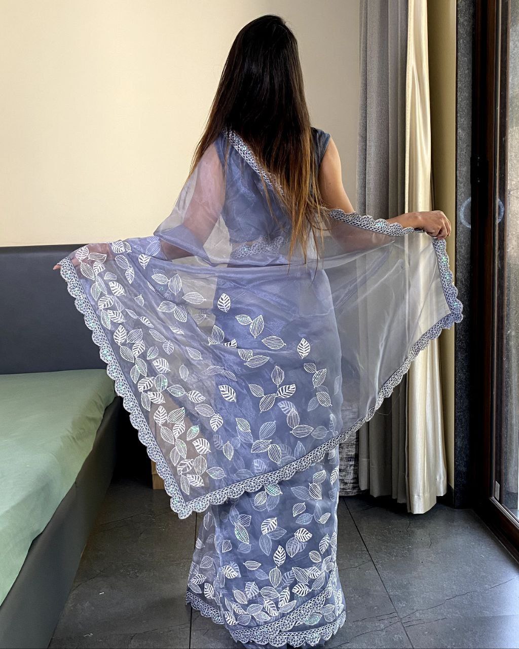 Teeya Creation Light lavender Color organza silk embroidery work saree - Distacart