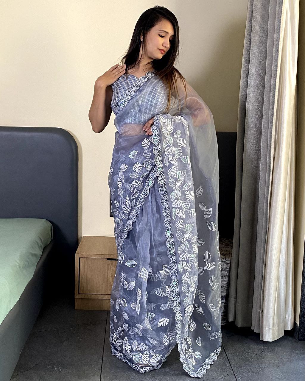 Teeya Creation Light lavender Color organza silk embroidery work saree - Distacart