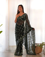 Thumbnail for Teeya Creation Green Color Simar Blooming Emrblodiery Sequence Work Saree - Distacart