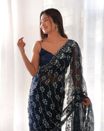 Thumbnail for Teeya Creation Navy Blue Color Simar Blooming Emrblodiery Sequence Work Saree - Distacart