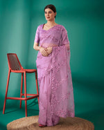 Thumbnail for Teeya Creation Pink Color Organza Silk Heavy Sequence And Embroidery Work Saree - Distacart