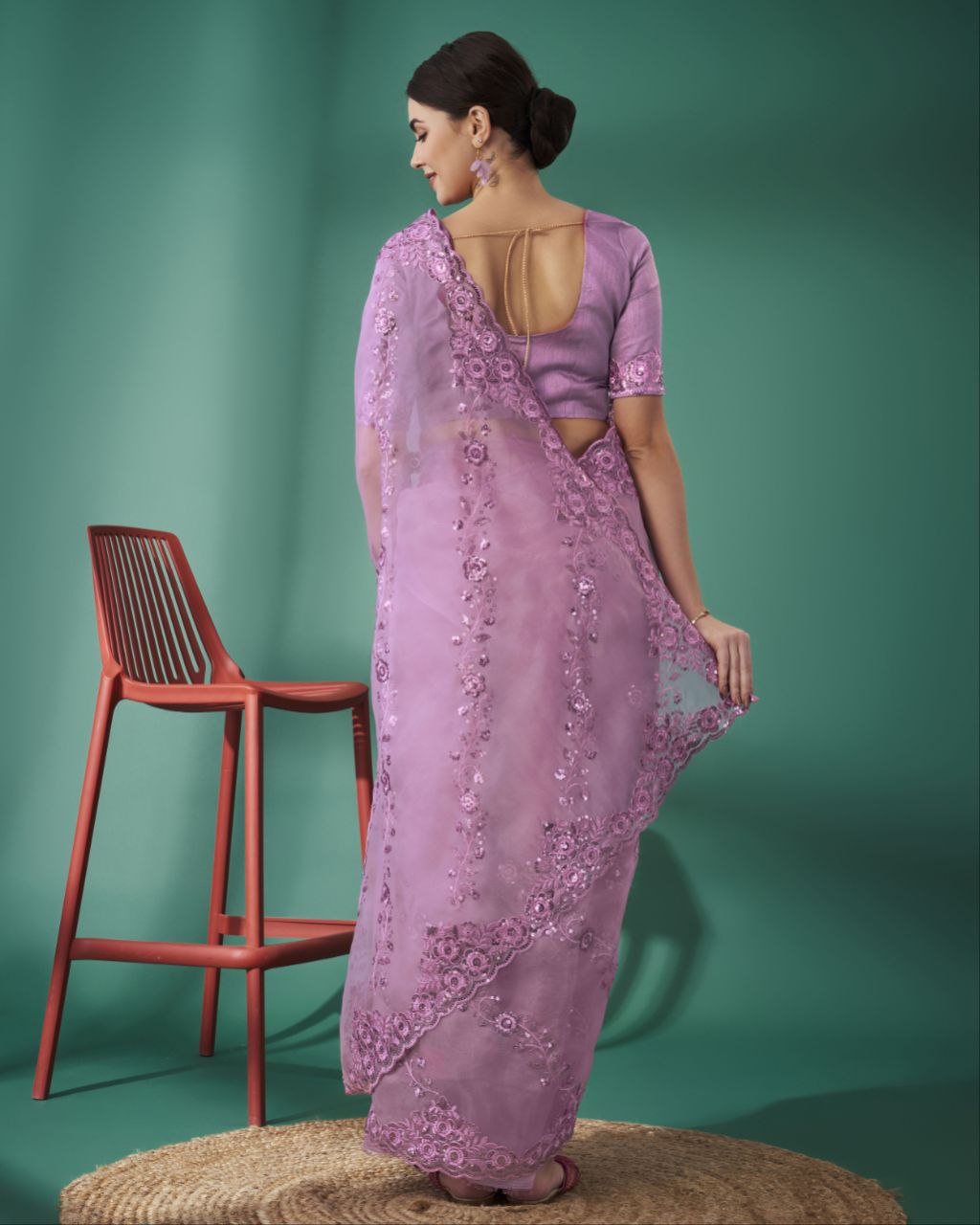Teeya Creation Pink Color Organza Silk Heavy Sequence And Embroidery Work Saree - Distacart