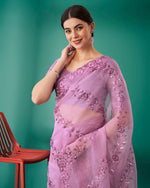 Thumbnail for Teeya Creation Pink Color Organza Silk Heavy Sequence And Embroidery Work Saree - Distacart