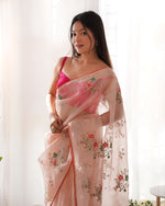 Thumbnail for Teeya Creation Peach Color Khadi Organza Silk Embroidery Work Saree - Distacart