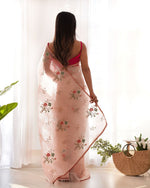 Thumbnail for Teeya Creation Peach Color Khadi Organza Silk Embroidery Work Saree - Distacart