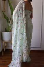 Thumbnail for Teeya Creation Sky Color Butterfly Net Heavy Embroidery Work Saree - Distacart