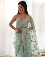 Thumbnail for Teeya Creation Sky Blue Color Khadi Organza Silk Embroidery Work Saree - Distacart