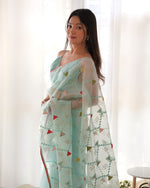 Thumbnail for Teeya Creation Sky Blue Color Khadi Organza Silk Embroidery Work Saree - Distacart