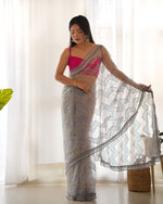 Thumbnail for Teeya Creation Grey Color Butterfly Net Heavy Work Saree - Distacart