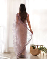 Thumbnail for Teeya Creation Light Lavender Color Butterfly Net Heavy Work Saree - Distacart