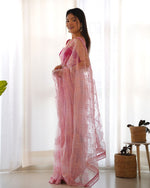 Thumbnail for Teeya Creation Pink Color Butterfly Net Heavy Work Saree - Distacart