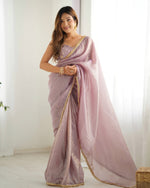 Thumbnail for Teeya Creation Onion Pink Color Gold Crush Lace Border Ready to Wear Saree - Distacart
