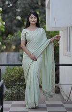 Thumbnail for Teeya Creation Pista Platinum Crush Silk Embroidery With Real Mirror Work Saree - Distacart