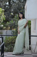 Thumbnail for Teeya Creation Pista Platinum Crush Silk Embroidery With Real Mirror Work Saree - Distacart