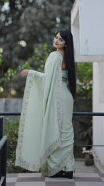 Thumbnail for Teeya Creation Pista Platinum Crush Silk Embroidery With Real Mirror Work Saree - Distacart