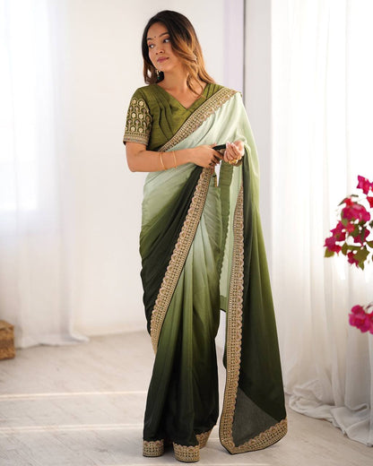 Teeya Creation Multi Color Chinnon Silk Embroidery Work Saree - Distacart