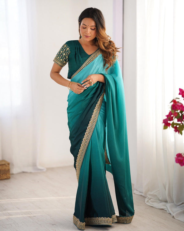 Teeya Creation Multi Color Chinnon Silk Embroidery Work Saree - Distacart