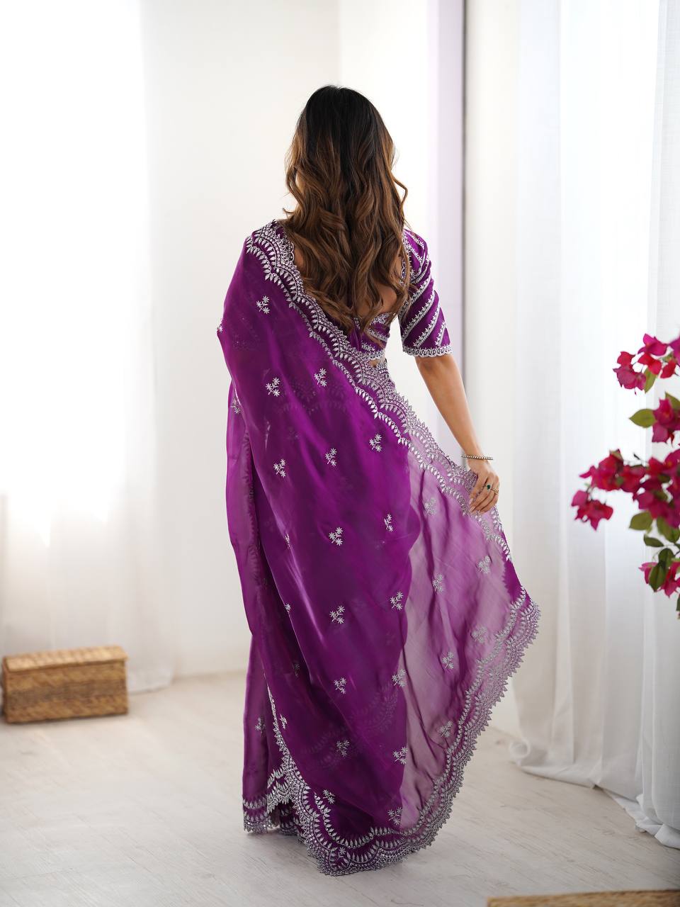 Teeya Creation Purple Color Jimichhu Silk Embroidery Work Saree - Distacart