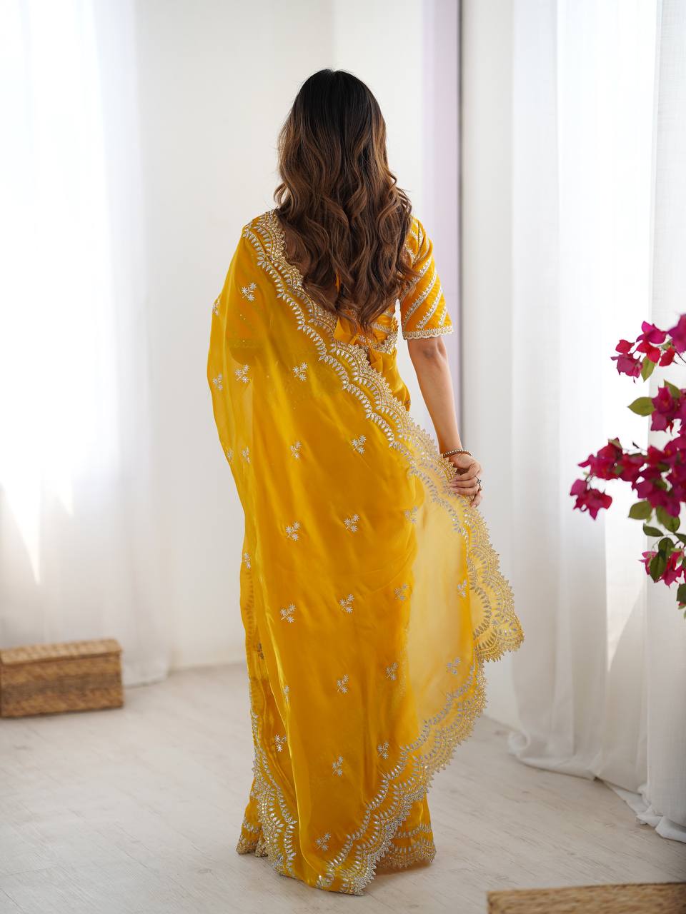 Teeya Creation yellow Color Jimichhu Silk Embroidery Work Saree - Distacart