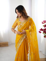 Thumbnail for Teeya Creation yellow Color Jimichhu Silk Embroidery Work Saree - Distacart
